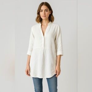 Laura Bianchi Luxury Linen Popover Tunic Sz Large White Cover Up Top Shirt Italy